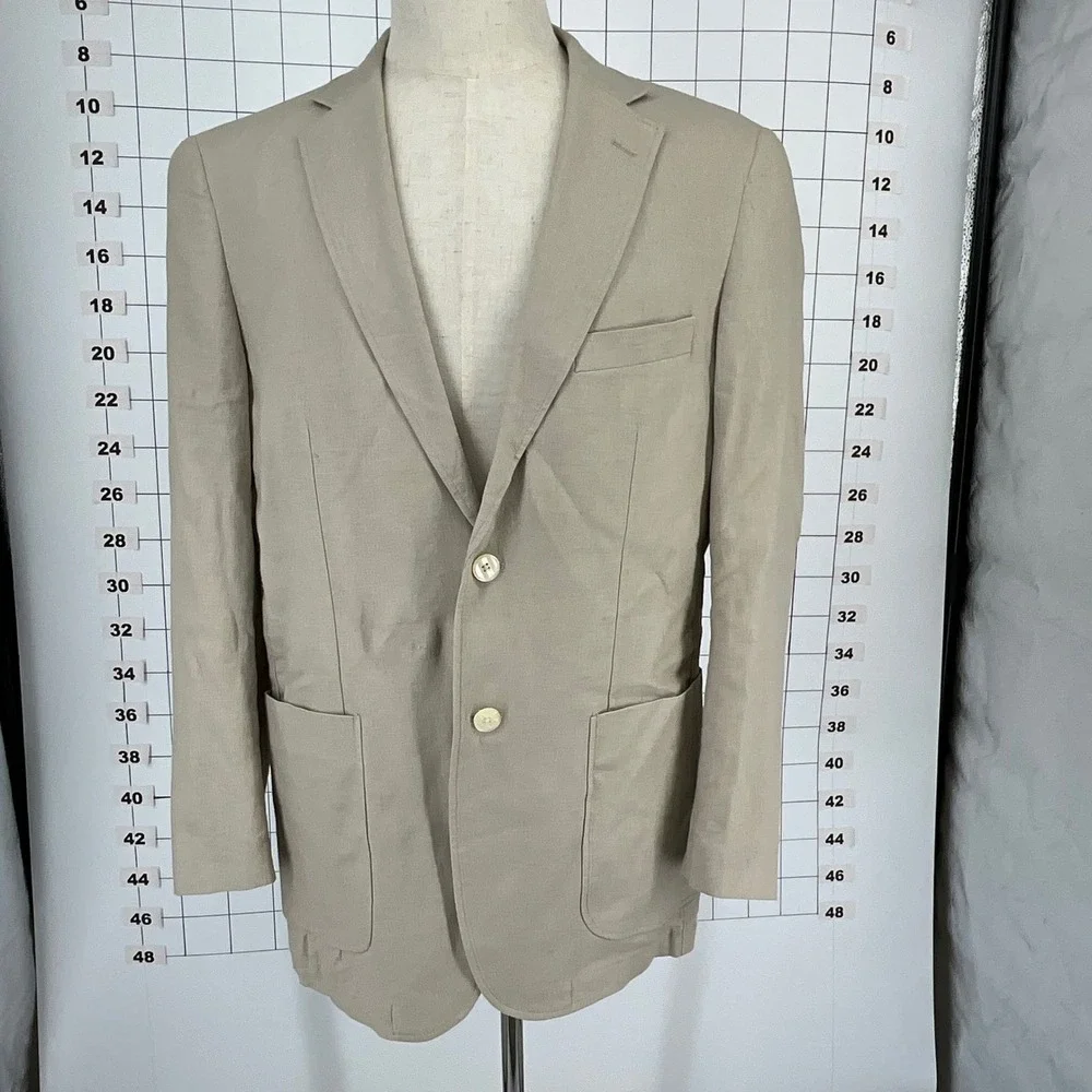 Alan Flusser Mens Tan Linen Blend‎ 2 Button Sport Coat Blazer Paisley Lining M